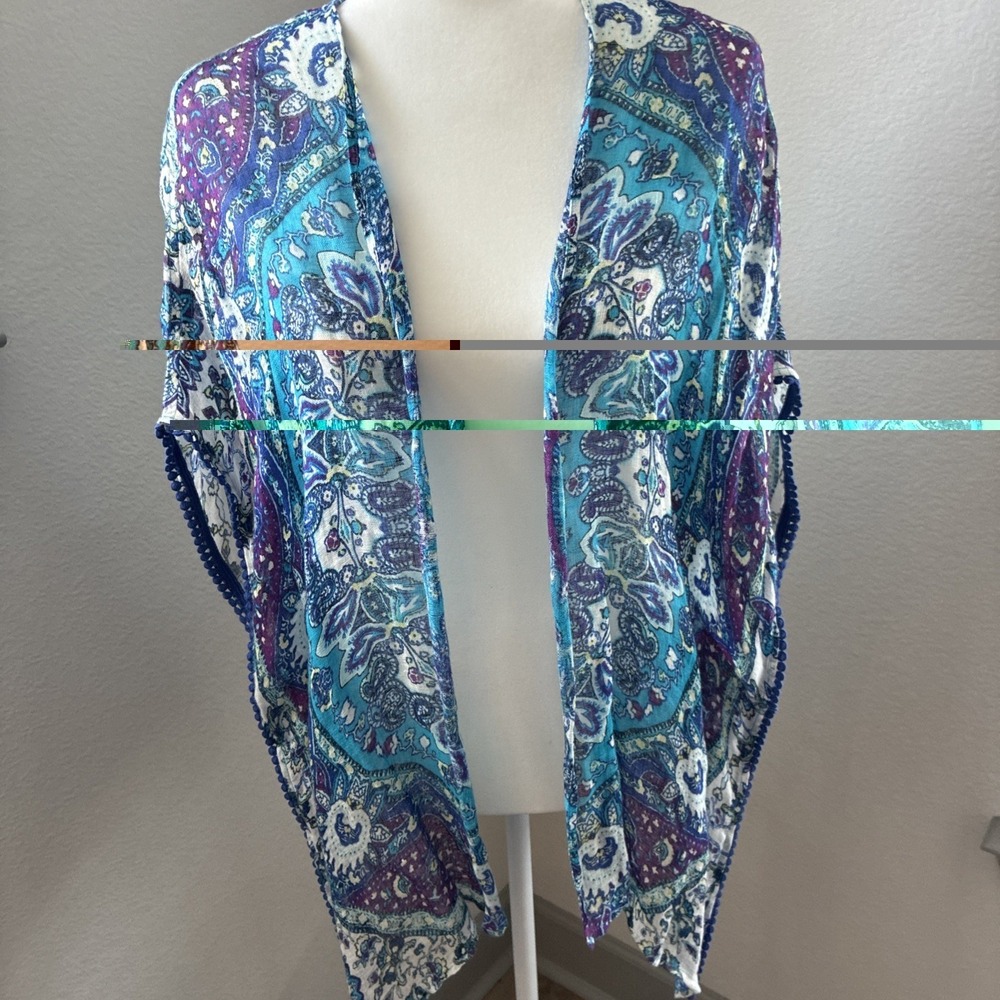 Chicos Kimono Coverup Open Front Paisley Floral Boho Festival Medium
